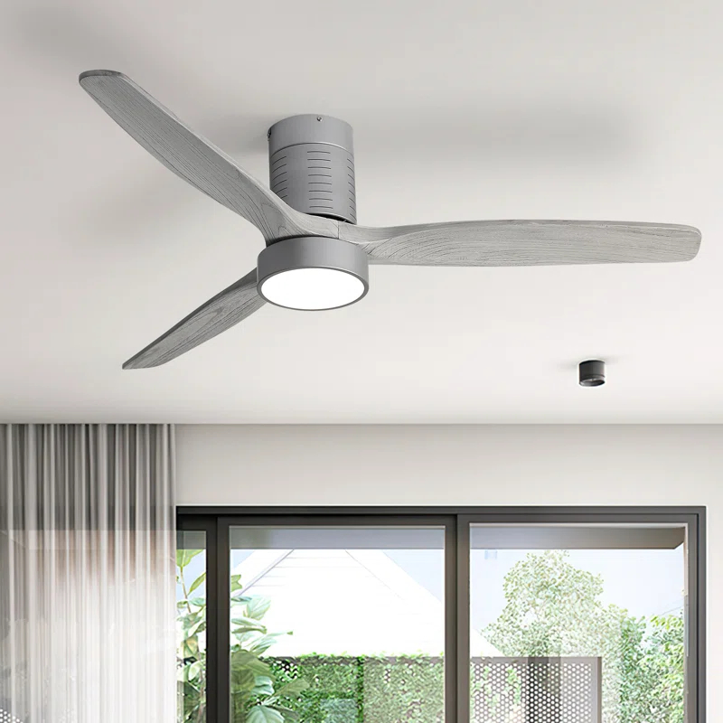 Ivy Bronx Kemp 52'' 3 -Blade LED Flush Mount Ceiling Fan with Remote Control and Light Kit Included