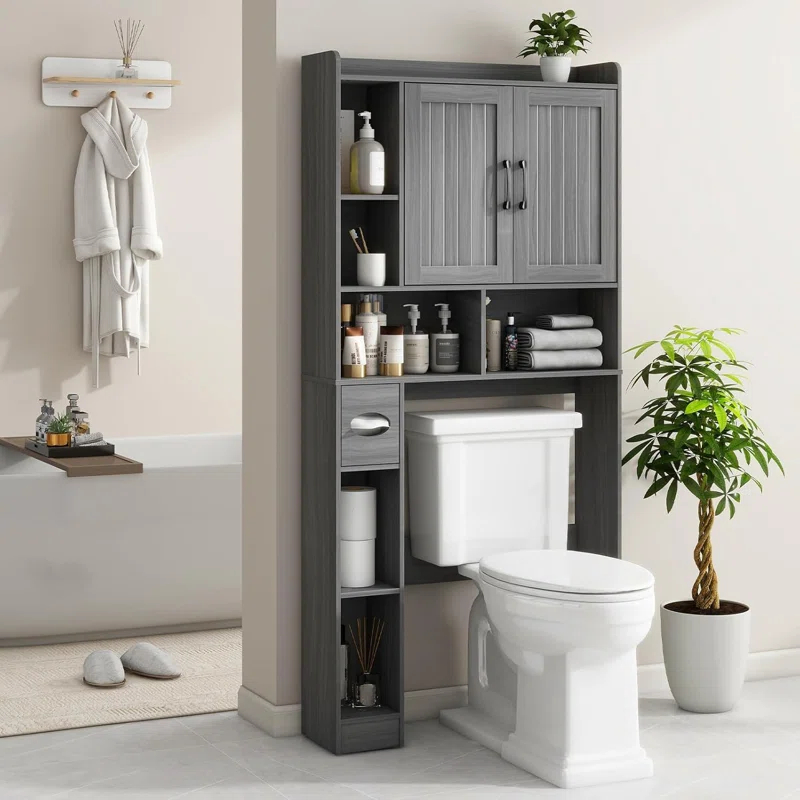 Gracie Oaks Over The Toilet Storage Cabinet, Farmhouse Storage Cabinet Over Toilet With Barn Door,Home Space-Saving Toilet Rack, For Bathroom, Restroom, Laundry