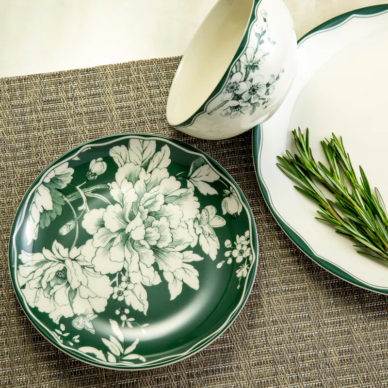 222 Fifth 222 Fifth Brittany 12-Piece Porcelain Dinnerware Set - Service For 4, Plate & Bowl Set