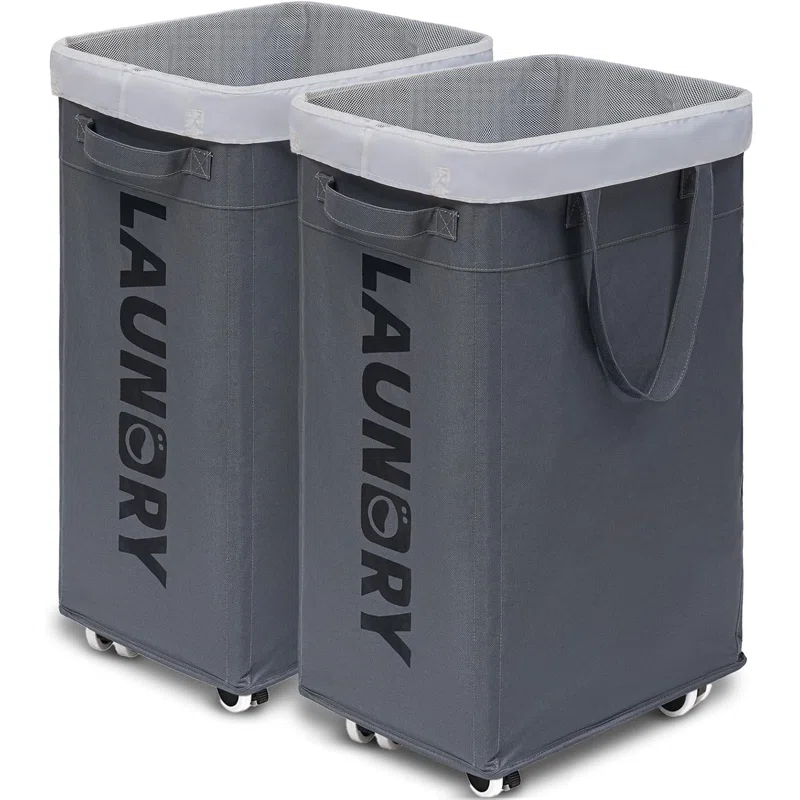 VOKIAL Laundry Basket With Wheels, 2PACK 75L Rolling Laundry Baskets With Removable Laundry Bags, Apartment Essentials, Collapsible Laundry Baskets, Laundry Bag, Corner Dorm Foldable Laundry Baskets, Slim Laundry Baskets