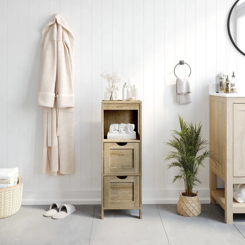 Flash Furniture Dune Farmhouse Bathroom Storage Organizer with Drawers and Open Shelf