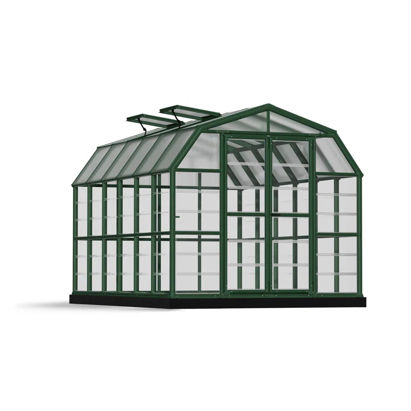 Canopia Palram - Canopia Grand Gardener 2 - 8' W x 12' D Walk-In Hobby Clear Polycarbonate Resin Frame Greenhouse Kit with Roof Vent and Base - Green