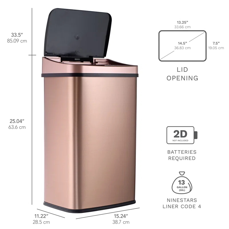 NineStars Nine Stars 13.2 Gallon Stainless Steel Motion Sensor Trash Can
