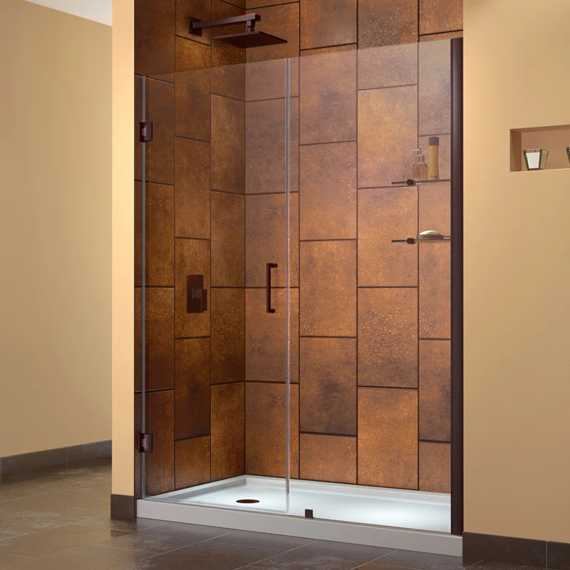 Unidoor Frameless Hinged Shower Door with Glass Shelves