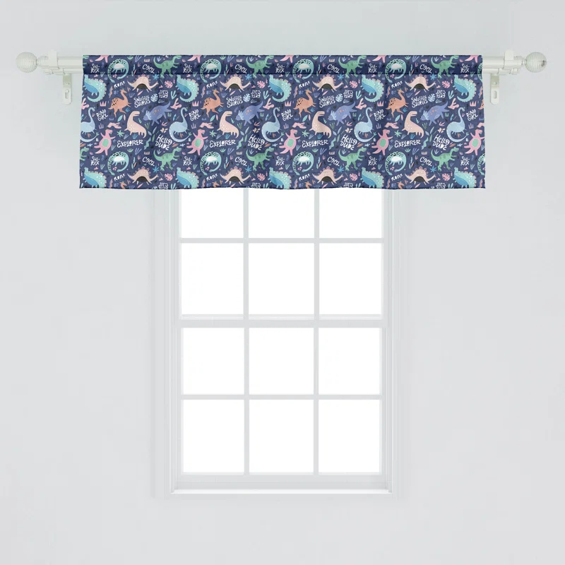 Ambesonne Dinosaur Valance Pack of 2 Cartoon Extinct Animals  Dark Indigo and Multicolor