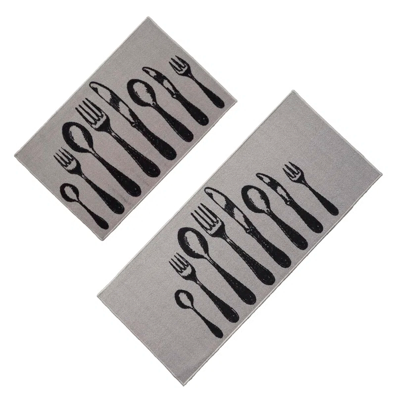 Evideco Comfort Chef Kitchen Runner Mats, Cutlery Design, Low-Profile, Universal Fit, 32"/48"L x 20"W (Set of 2)