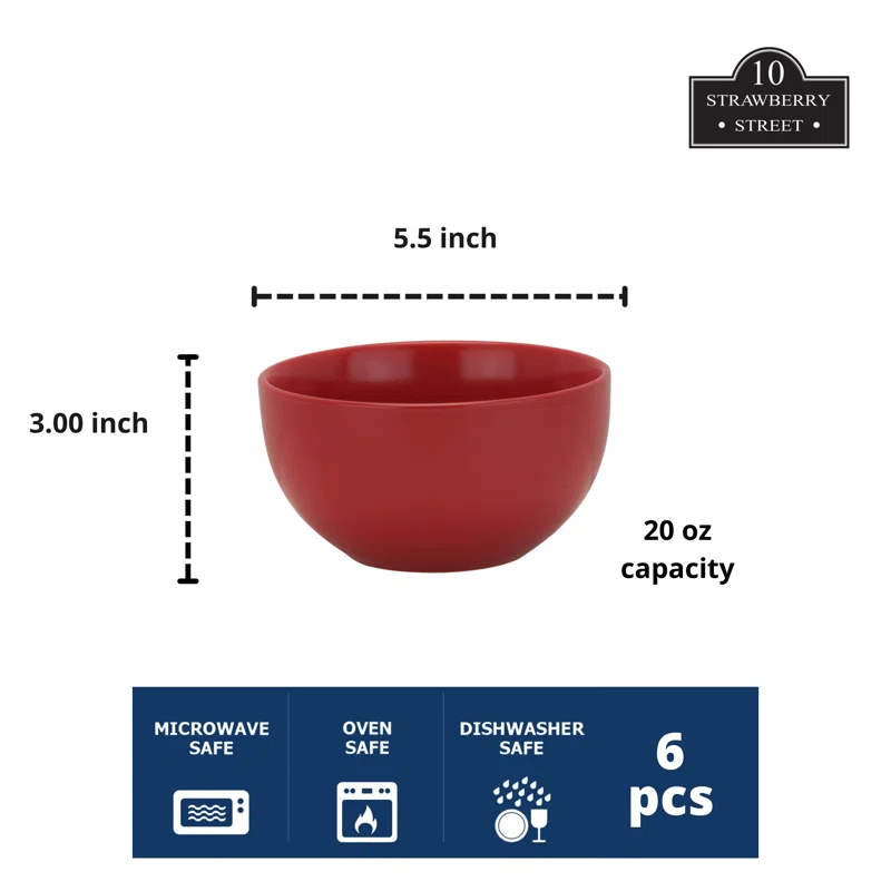 Ten Strawberry Street Wazee Matte 16 oz. Cereal Bowl (Set of 6)