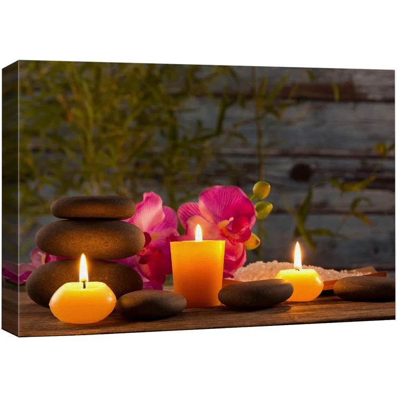 IDEA4WALL Zen Stones Atmosphere Massage Stone Tropical Flower Candle Yoga Nature On Canvas Print