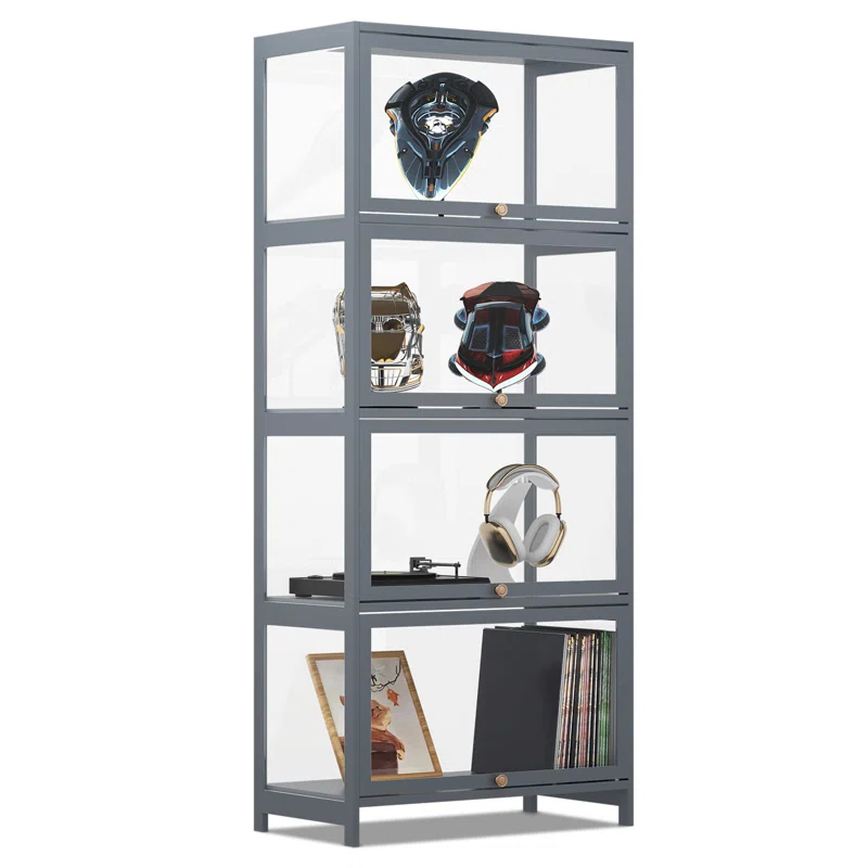 Magshion Modern 55" 4-Tier Transparent Display Cabinet Floor Standing Showcase With Flip-Up Door, Ideal For Living Room, Bedroom, Or Office Curio Collection