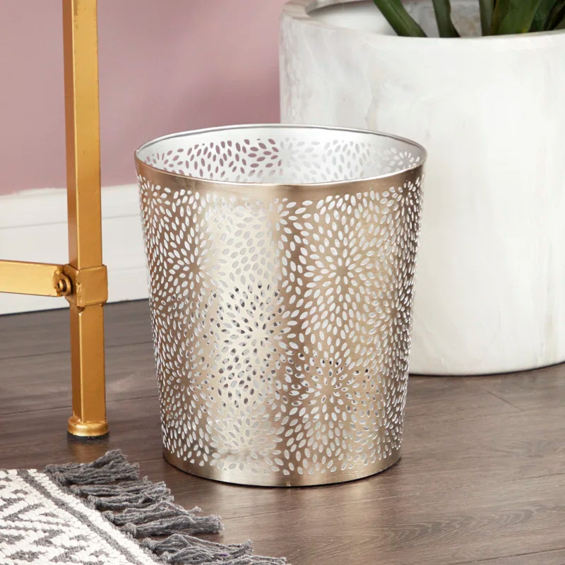 CosmoLiving by Cosmopolitan Modern Perforated Design Round Metal Waste Basket