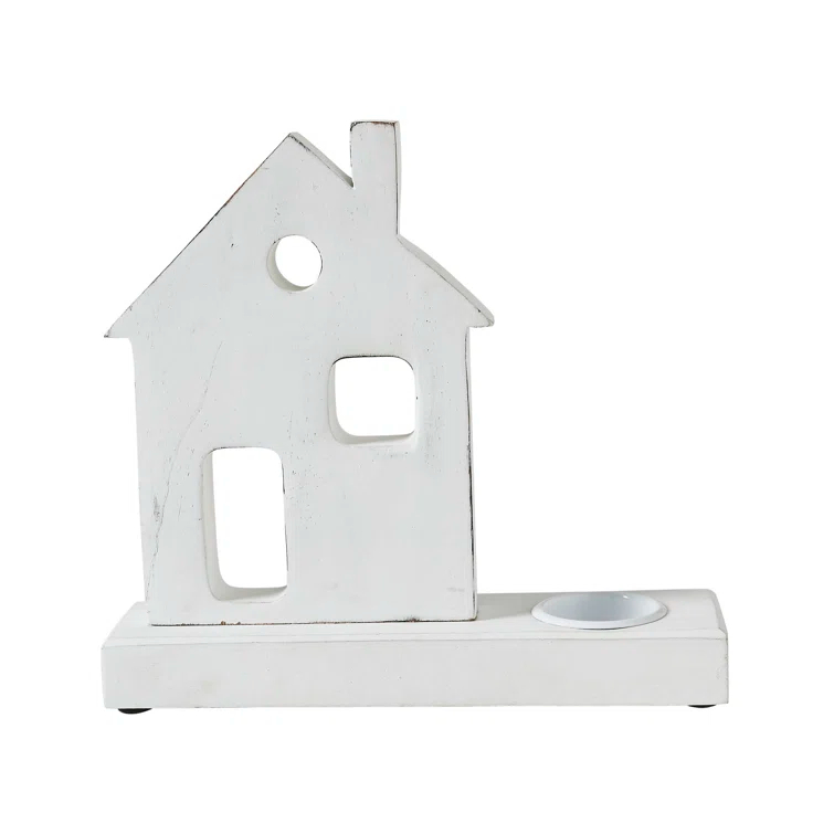 VHC Brands Festive Finds Tealight Holder Village House White