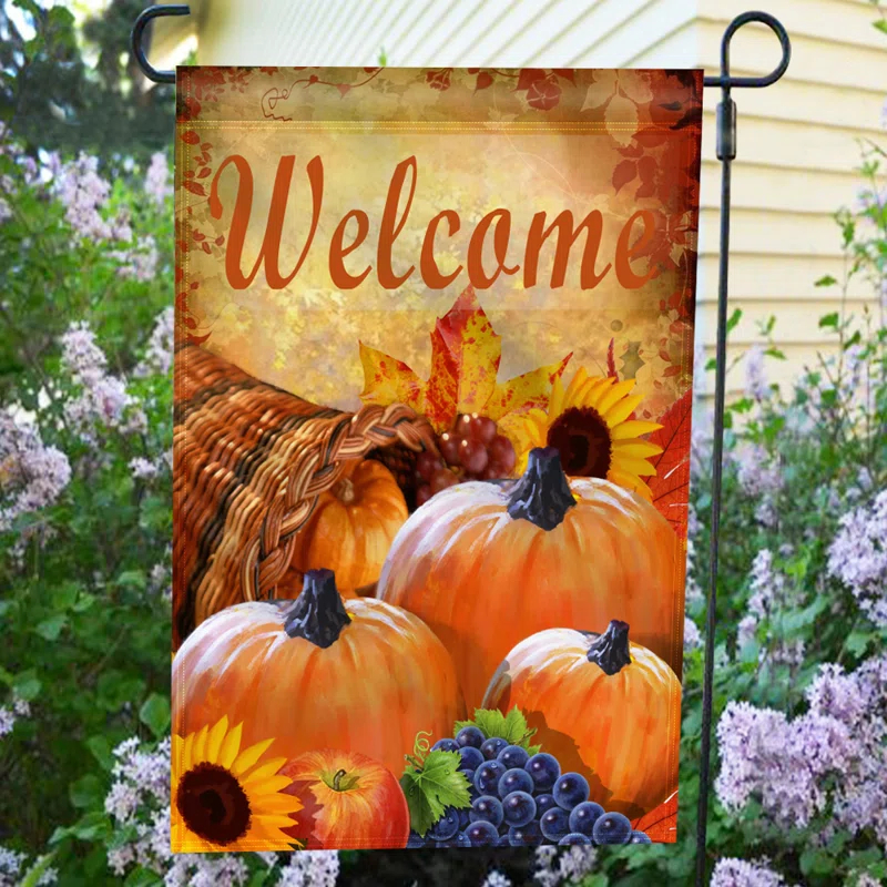 ANLEY Pumpkin in Cornucopia 2-Sided Autumn Welcome Garden Flag Polyester 18 x 13 in. Garden Flag