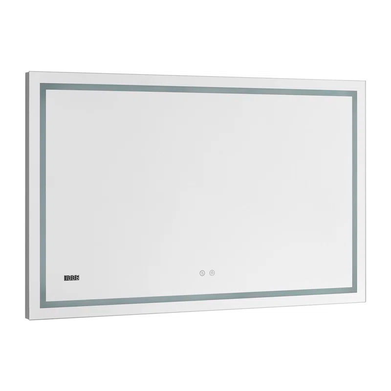 AQUADOM Daytona LED Wall-Mount Mirror for Bathroom with 3 Color Lighting, Touch Control, Dimmer and Defogger, Digital Clock