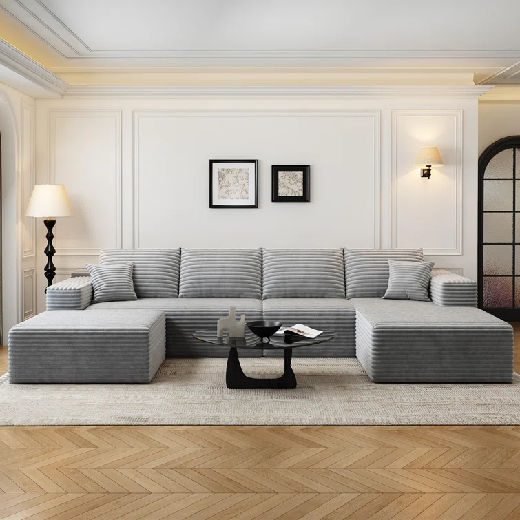 Mercer41 135.4"Cloud Modular Sectional Couch with 1 Ottoman,Modern Minimalist Upholstered Couches, Comfort U Shaped Sofa for Living Room,Deep Seat Corner Couch,No Assembly Required