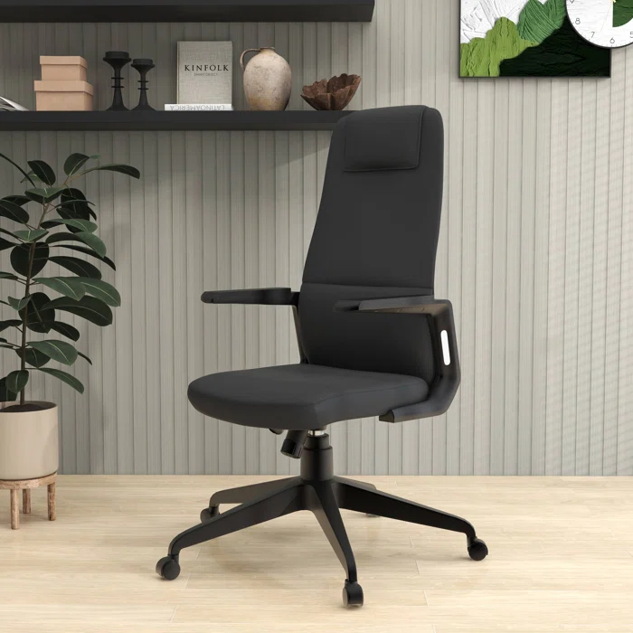 Inbox Zero Mylaya Leather/Polyester Office & Conference Chair – Adjustable, Tilt-Controlled Executive Ergonomic Seating with Swivel for Home Office, Conference Room