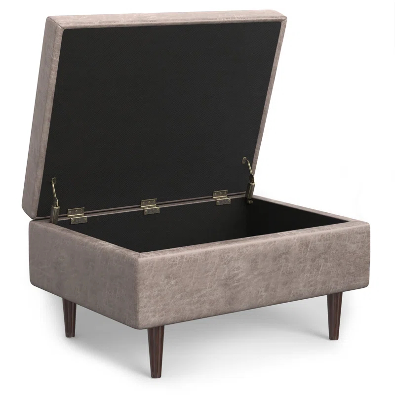 Simpli Home Shay 34"W Upholstered Coffee Table Storage Ottoman with Lift Top and Tufted Detailing