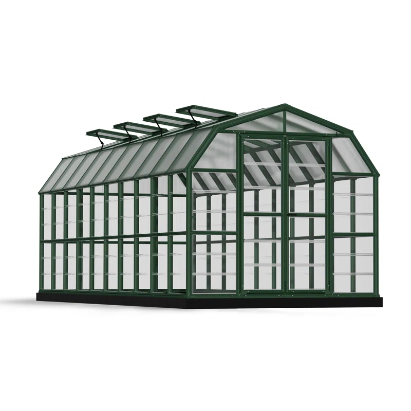 Canopia Palram - Canopia Grand Gardener 2 - 8' W x 20' D Walk-In Hobby Clear Polycarbonate Resin Frame Greenhouse Kit with Roof Vent and Base - Green