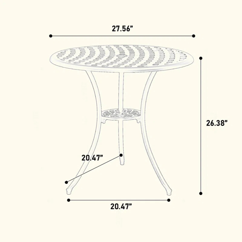 World Menagerie 3 Piece Patio Bistro Set Cast Aluminum Bistro Table And Chairs Set Of 2 With Umbrella Hole,All Weather Metal Bistro Table Set,Outdoor Patio Furniture Set For Garden