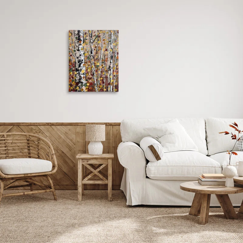 Stupell Industries " Autumn Birch Trees Abstract Leaves " by Jen Seeley Painting Print