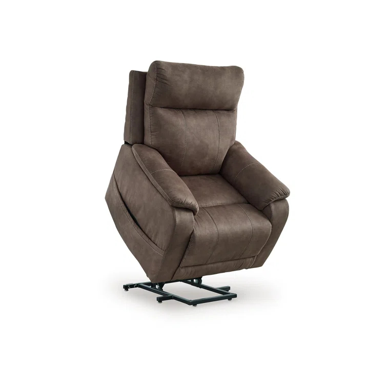 Benjara Mead Power Recliner Chair, Heat, Massage, 35 Inch Faux Leather
