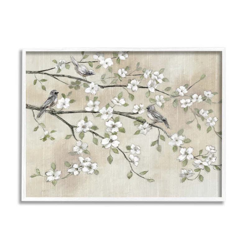 Stupell Industries " Traditional White Cherry Blossom Birds Branches " by Nan