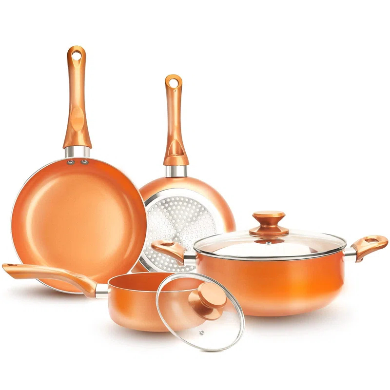 COEN 6-Piece Ceramic Nonstick Cookware Set - Aluminum Soup Pot, Sauce Pan, and Frying Pans with Lid