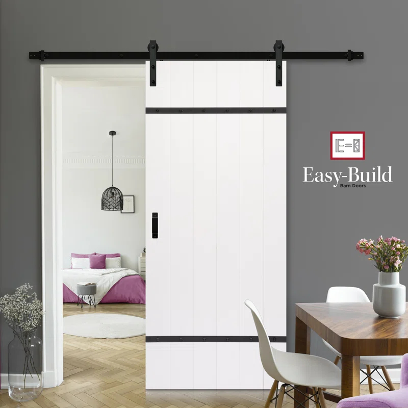 Renin 36'' x 84'' Semi-Solid Paneled Low-Gloss with Installation Hardware Kit Barn Door