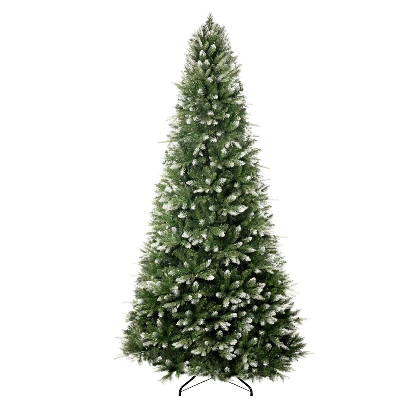 The Holiday Aisle® Traditional Pre-Lit Artificial Fir Christmas Tree, White Tip Warm Lighted Christmas Tree with Stand