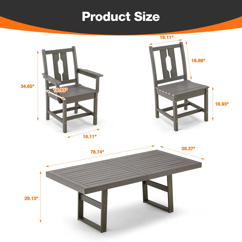 Mabry 5 Piece Patio Dining Set, Patio tables with 4 Chairs,Patio Furniture Sets Made of HDPE Materia and Metal Frame Reinforcement for Backyard, Porch, Lawn，Party and Garden,Gray