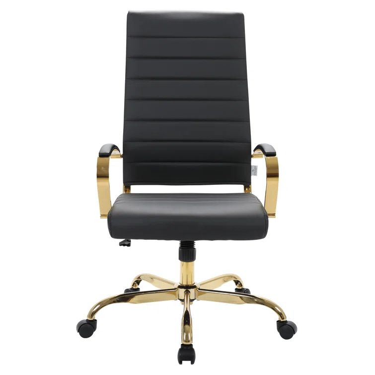 Everly Quinn Humairaa Leather Office Chair – Executive Task Chair with Swivel, Adjustable Height & Gold Base for Home Office or Conference Room & Reviews | Wayfair