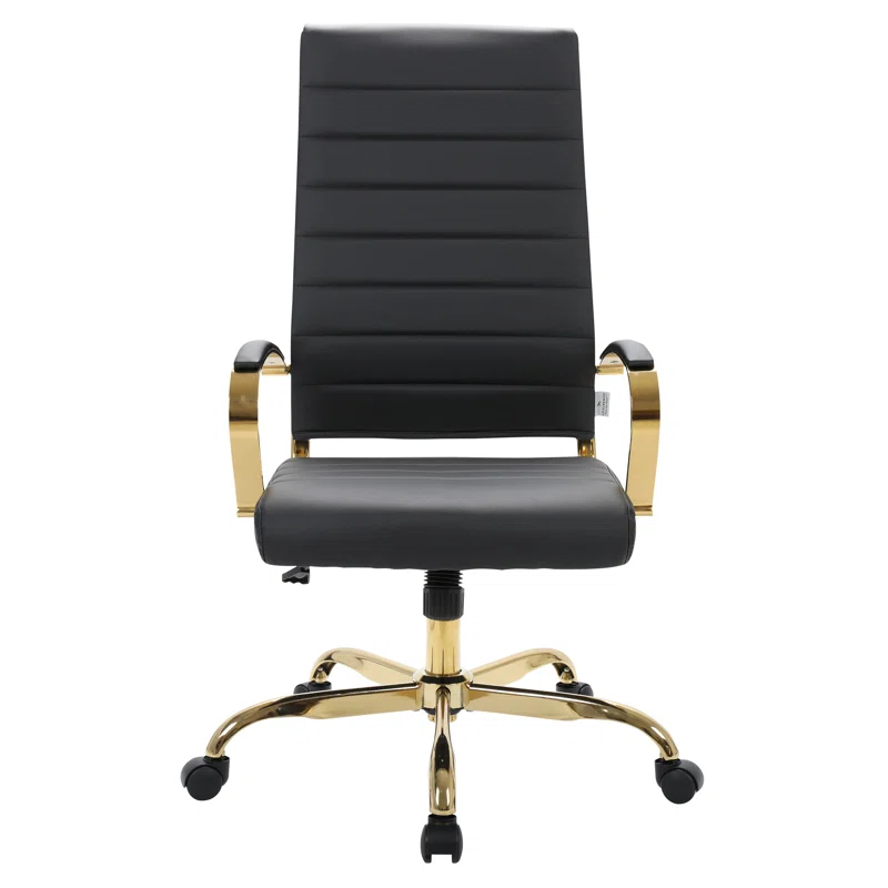 Everly Quinn Humairaa Benmar Leather Office Chair in Gold Base