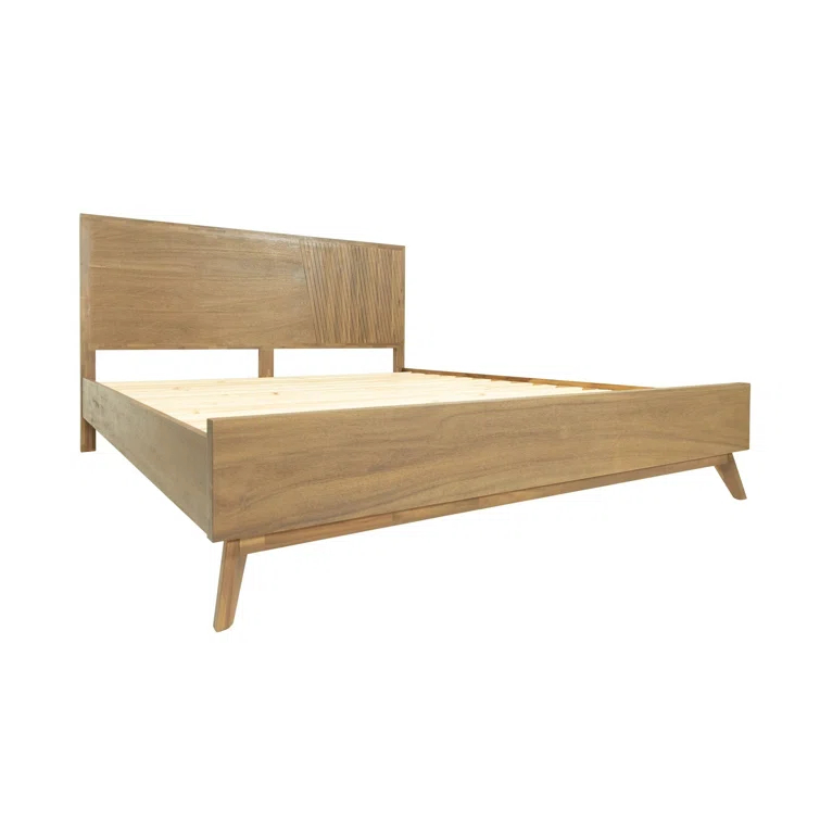 Benjara Cid Allie Platform Bed, Panel Headboard, Walnut Brown Acacia Wood