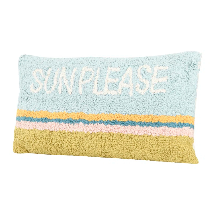Creative Co-Op Woven Cotton Punch Hook Lumbar Pillow with "Sun Please" Design
