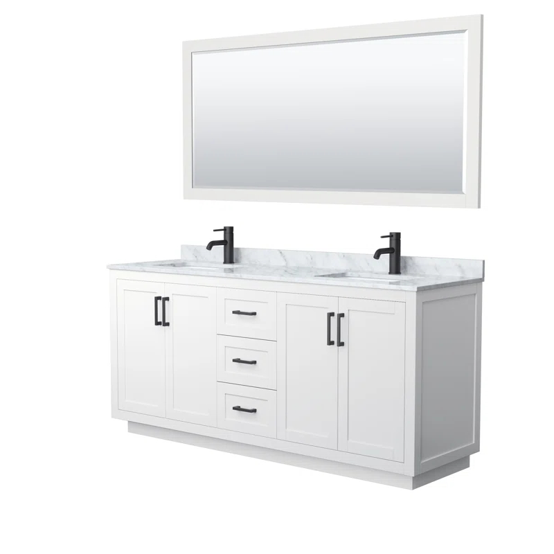 Wyndham Collection Miranda 72" Freestanding Double Bathroom Vanity with Marble Top with 70" Mirror