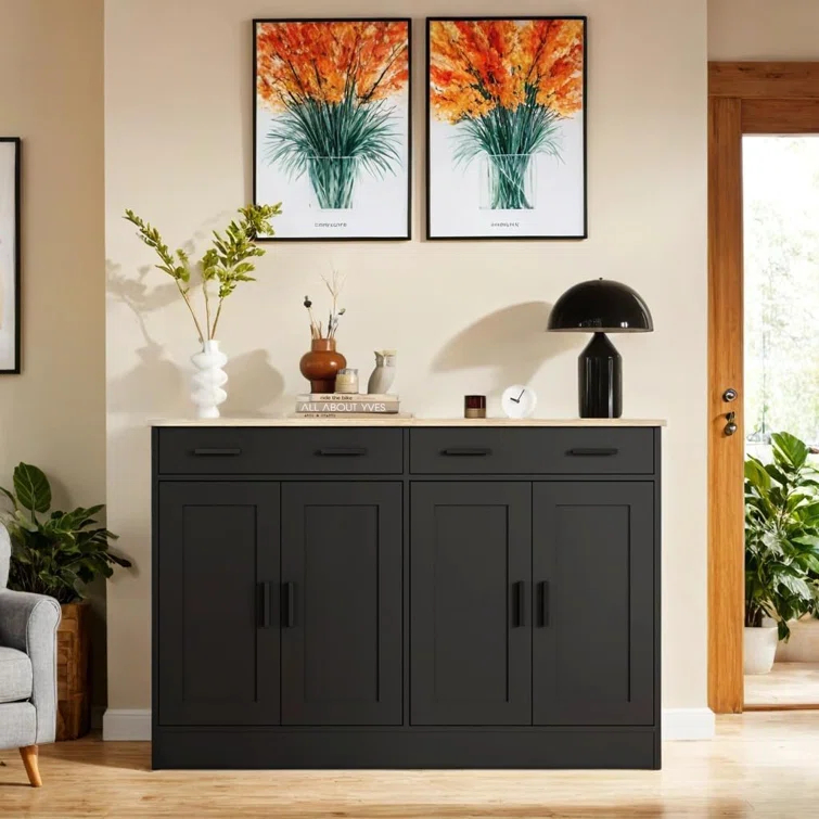 Winston Porter Buffet Cabinet, Coffee Bar Cabinet With 2 Drawers & 4 Doors, Kitchen Buffet Sideboard For Living Room, Kitchen