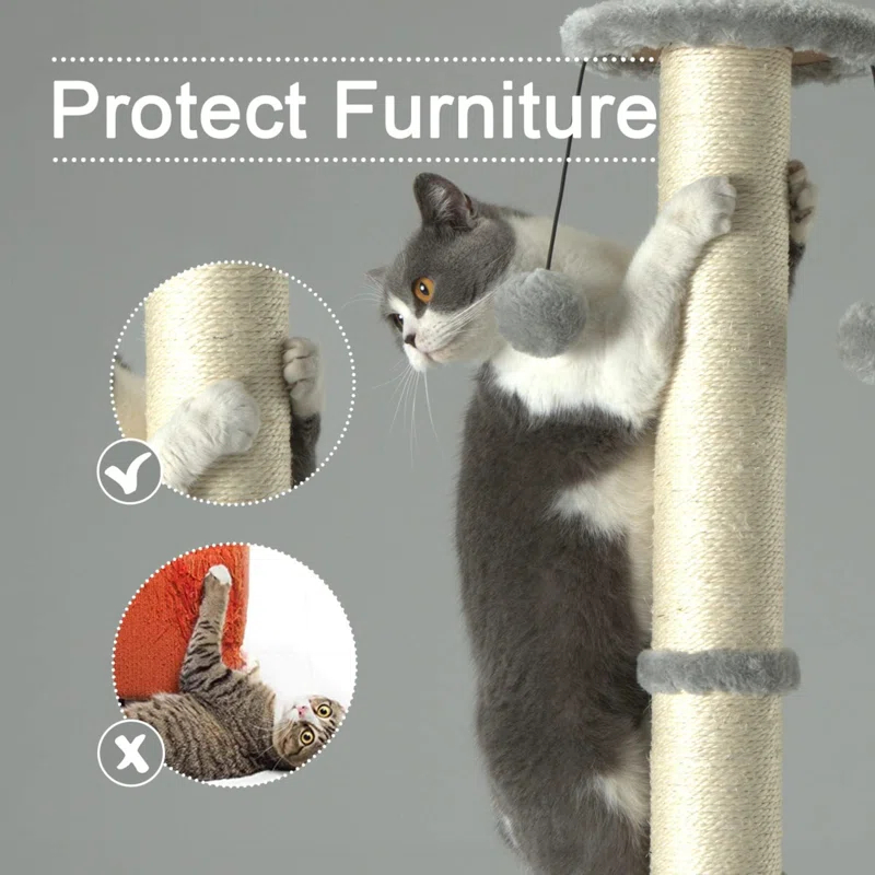 32" Tall Cat Scratching Post Sisal Scratch Posts With Hanging Ball And Self-Massage Brush Vertical Scratcher For Indoor Cats And Kittens(32Inches)