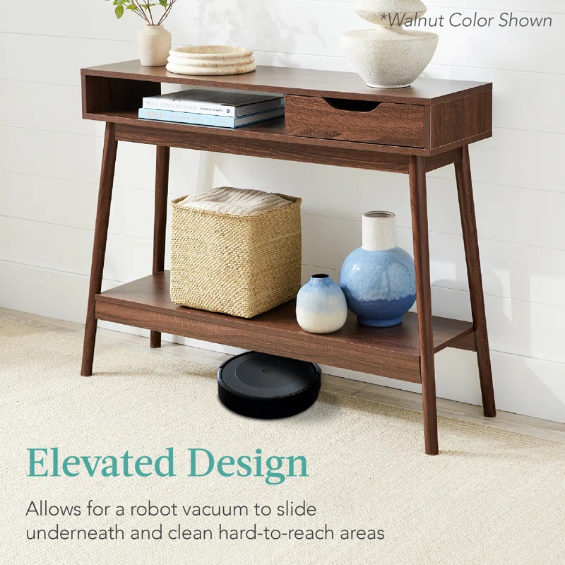 George Oliver Khassidy Mid-Century Modern Hallway Console Table, Space-Saving Sofa Table w/ Cubby, Drawer