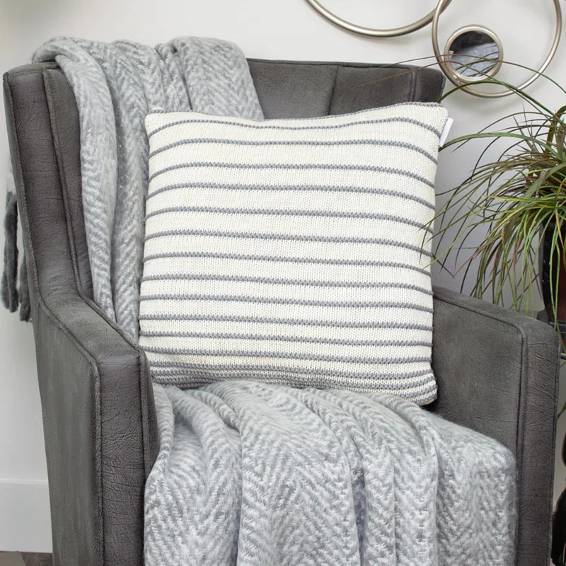 HomeRoots Striped Cotton Reversible Throw Pillow