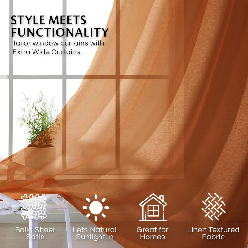 Dainty Home Solid Sheer Curtains for Living Room and Bedroom 110"W x 84"L Window Sheers Window Drapes (Set of 2)