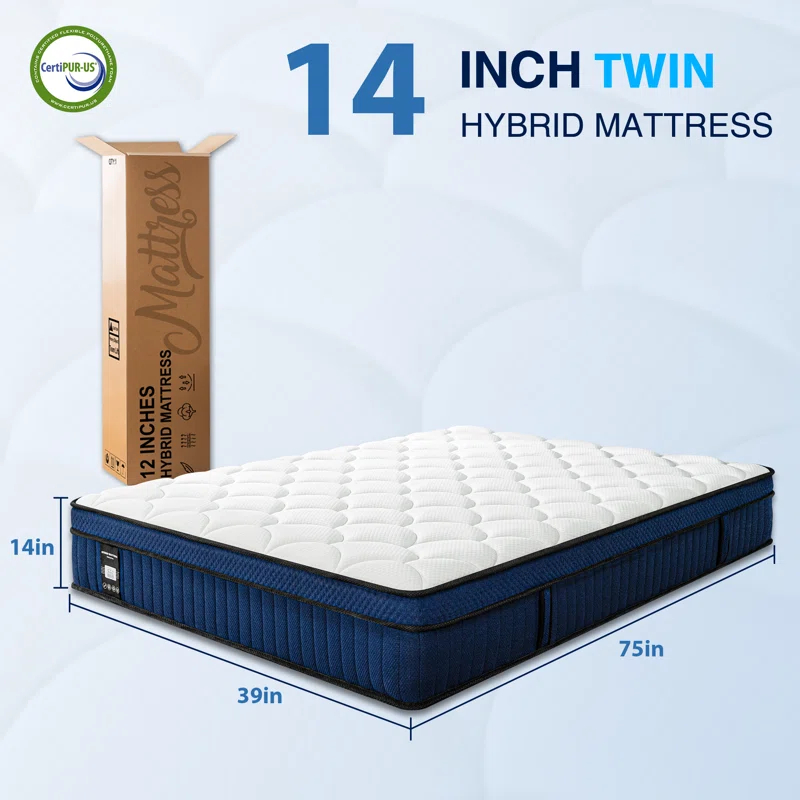 Alwyn Home Ciel 14'' Pillow Top Medium Firm Hybrid Mattress In A Box
