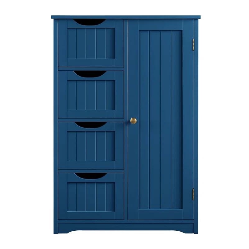 Wooden Bathroom Storage Organizer Cabinet with 4 Drawers and 1 Cupboard