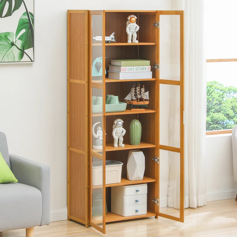 MoNiBloom 6 Tiers Rayon from Bamboo Storage Bookcase Free Standing With Clear Acrylic Door Display