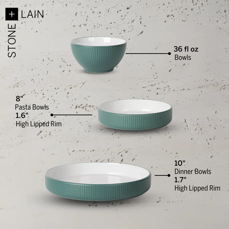 Christian Siriano Christian Siriano Larosso 24-Piece Dinnerware Set with Dinner Bowls and Pasta Bowls, Stoneware