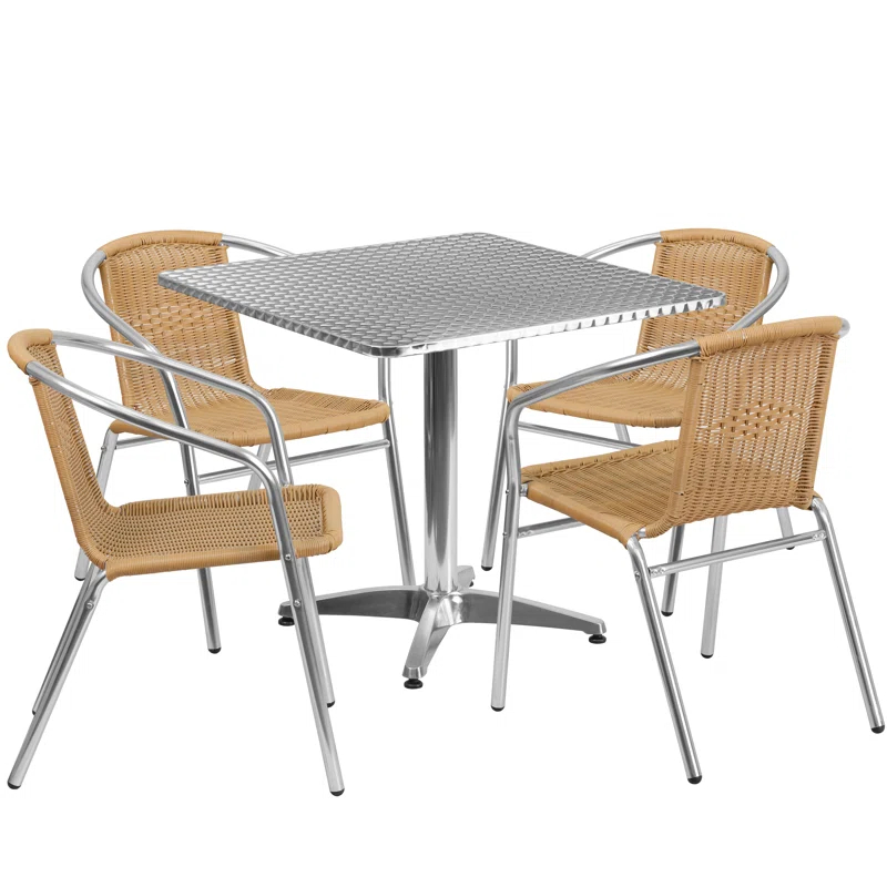 Flash Furniture 27.5'' Square Aluminum Indoor-Outdoor Table Set with 4 Rattan Chairs