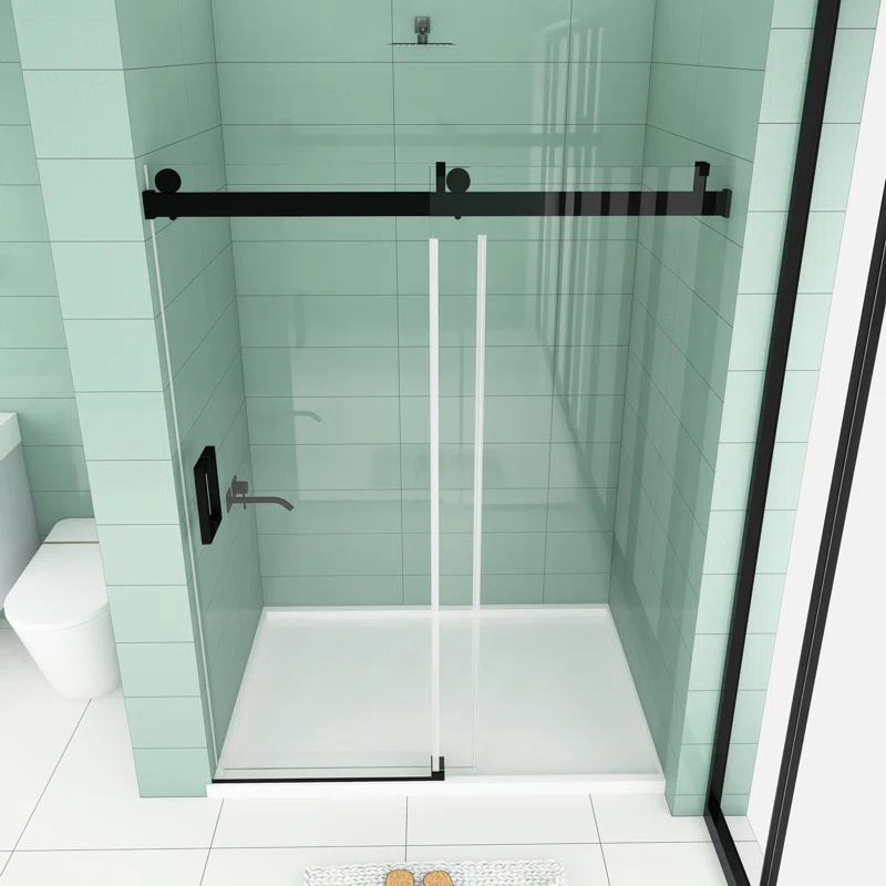 Staykiwi 60'' - W x 76'' H Single Sliding Door Frameless Shower Door with SKBTSD0160MB