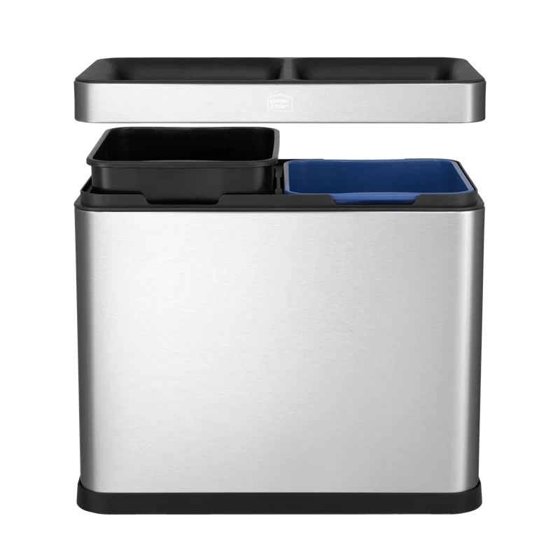 Home Zone Living Open Top Trash Can Dual Removable Liners for Trash and Recycling Stainless Steel