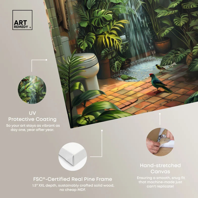 Art Remedy Waterfall Bathroom Canvas Jungle Bathroom Art by Art Remedy
