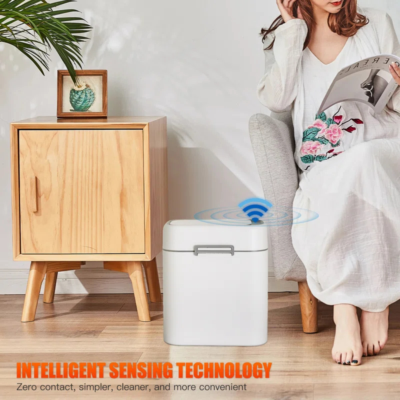 FDW Bathroom Trash Can With Lid 2.2 Gallon Touchless Motion Sensor Small Slim Garbage Can For Bathroom, Bedroom, Office, Living Room (2)