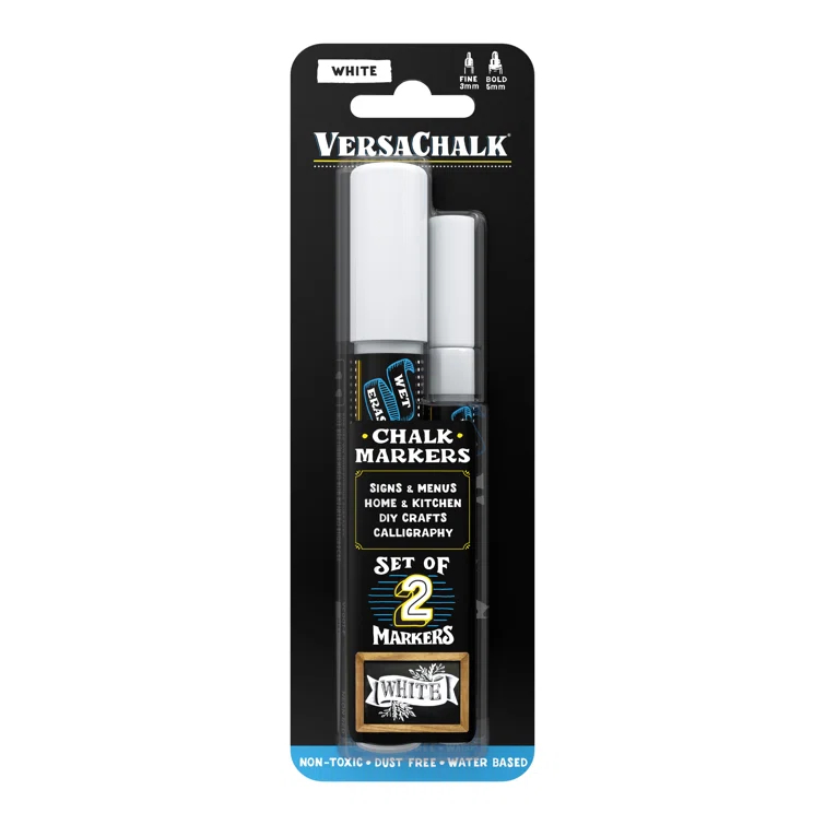 VersaChalk VersaChalk White Liquid Chalk Markers - 2 set, Wet Erase, for Chalkboards & Glass
