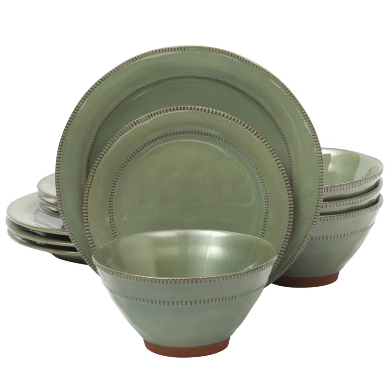ECLANK 12 Piece Stoneware Dinnerware Set - Service for 4